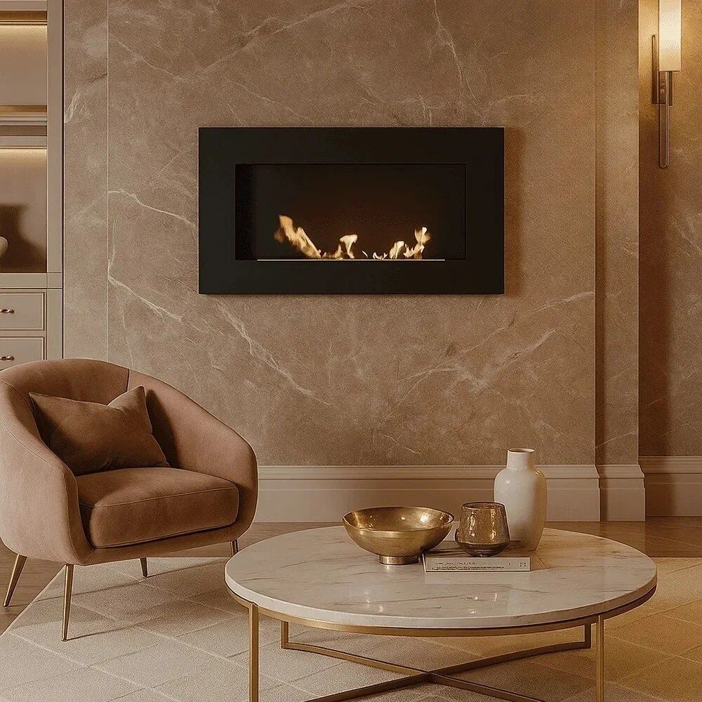 Delta Flat Wall Mounted Bioethanol Fireplace – Black